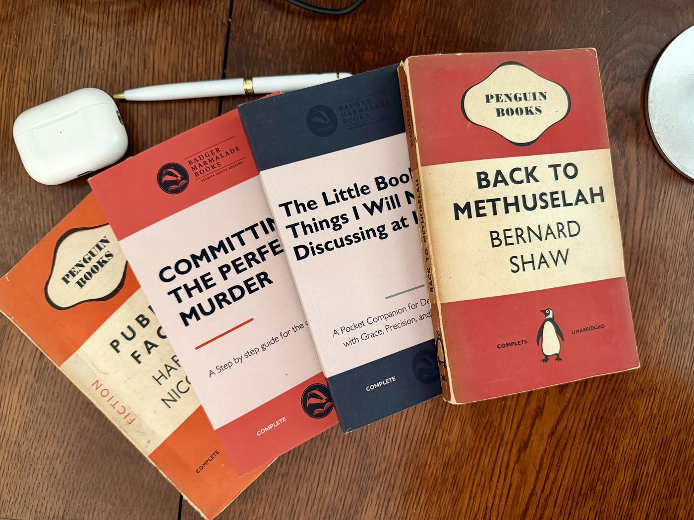 Real printed Badger Marmalade Books copies, shown alongside genuine Penguin paperbacks